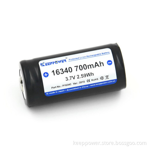 P1634C KeepPower protected 16340 batteries rechargeable lithium cr123 battery 700mah